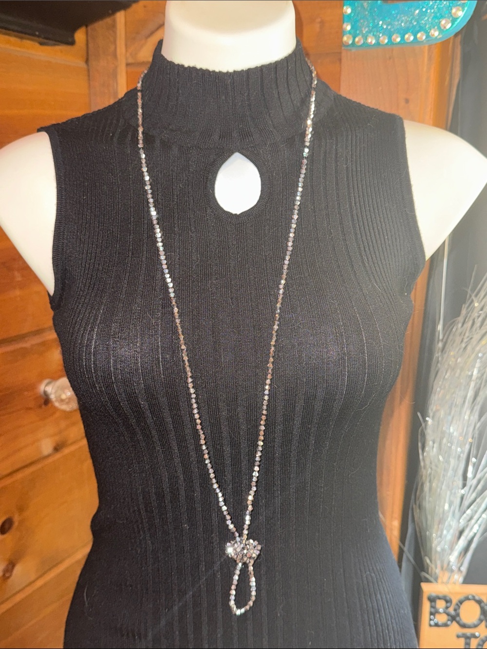 Long Silver Crystal Heart Drop Necklace - Women Jewelry